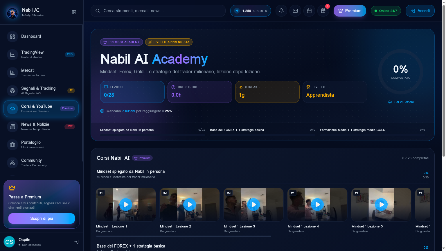 Nabil AI Academy con livelli e streak