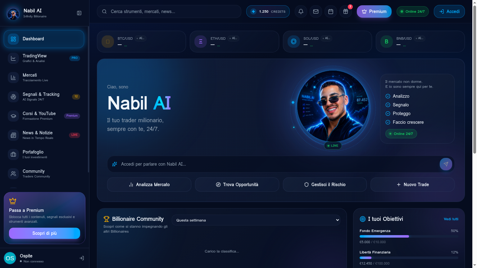 Dashboard Nabil AI con chat e analisi