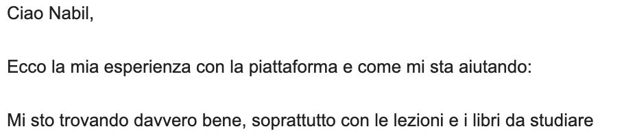 Testimonianza Cliente